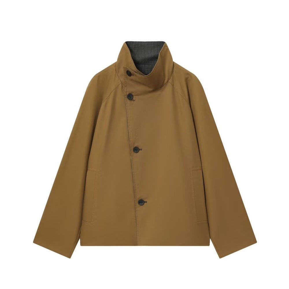 Trench-coat court décontracté pour femmes, réversible