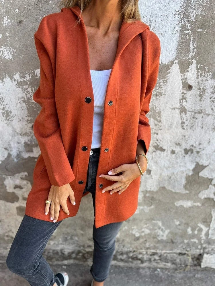 Cardigan à capuche décontracté à simple boutonnage