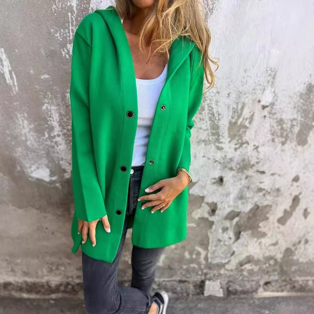 Cardigan à capuche décontracté à simple boutonnage