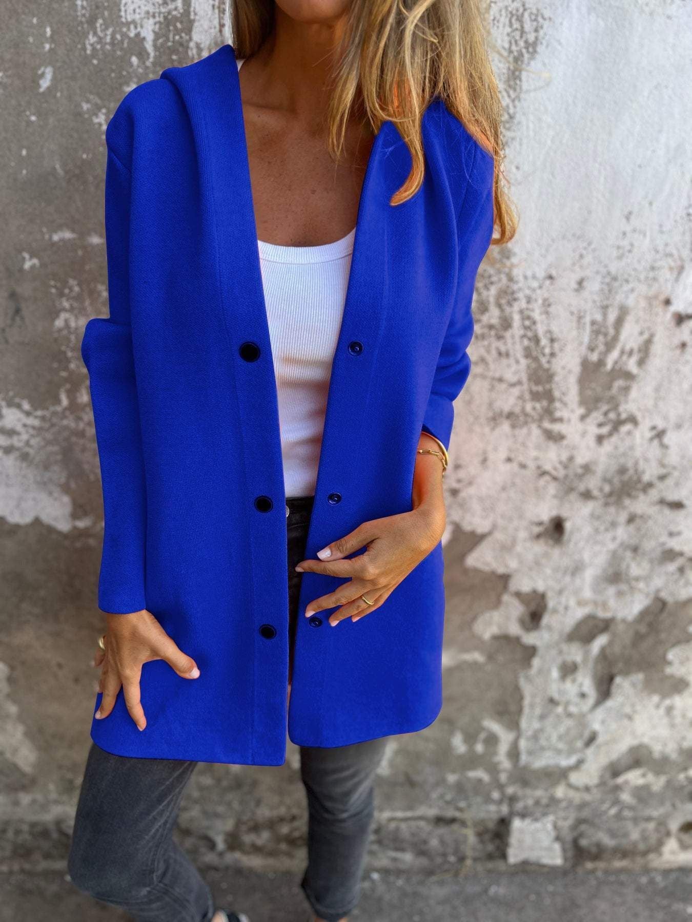 Cardigan à capuche décontracté à simple boutonnage