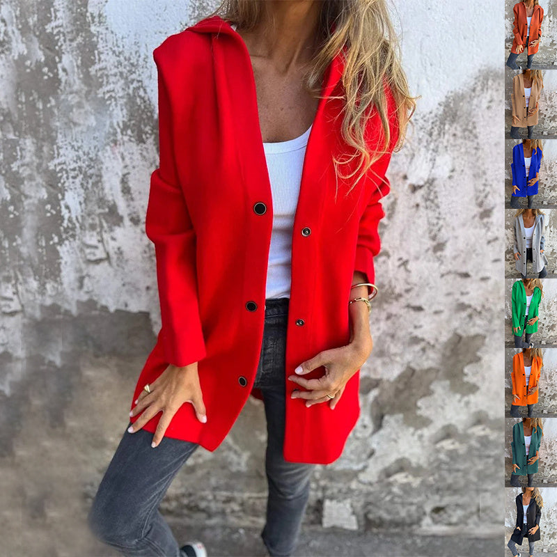 Cardigan à capuche décontracté à simple boutonnage