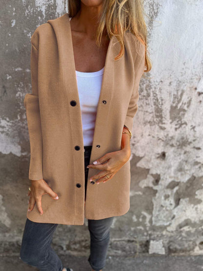 Cardigan à capuche décontracté à simple boutonnage