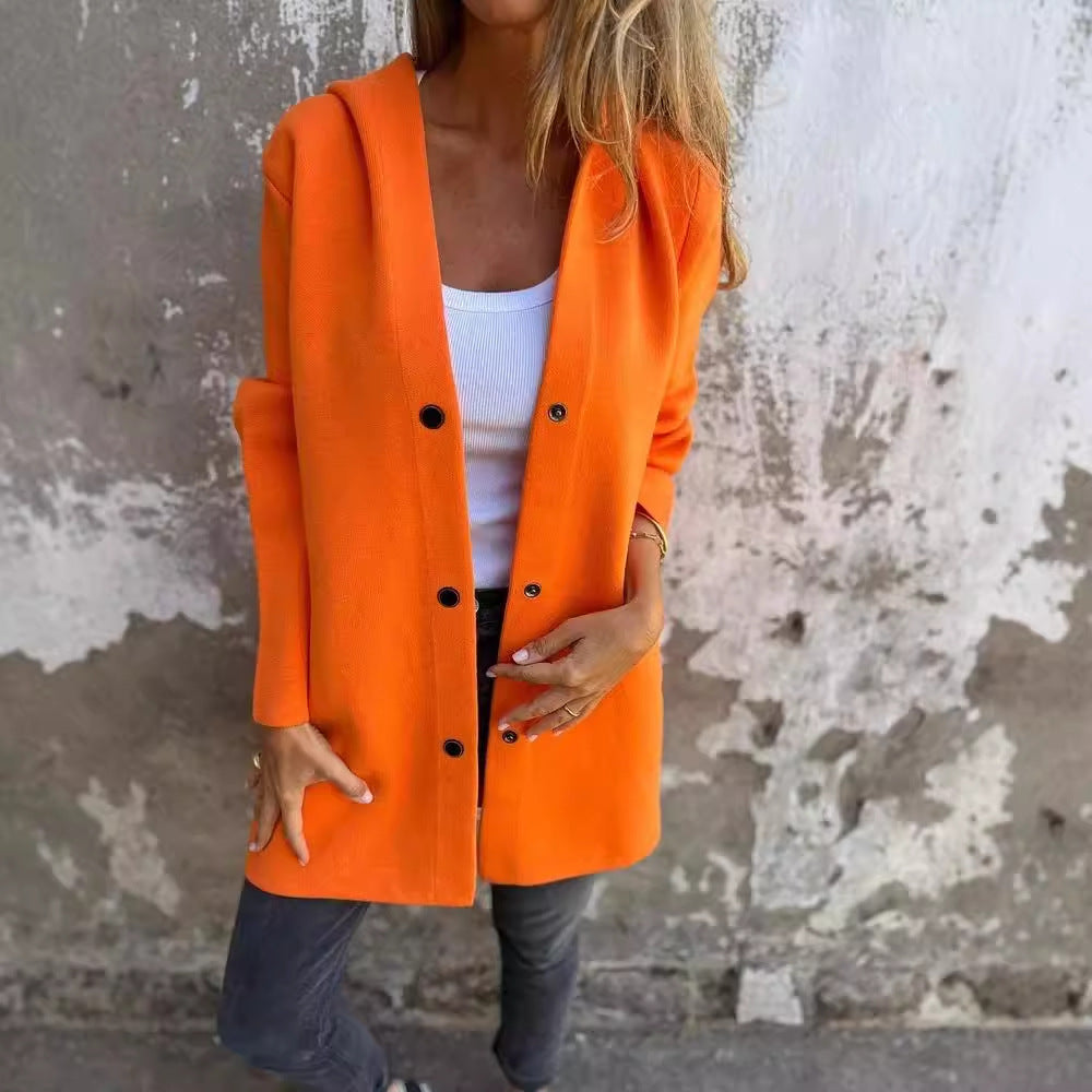 Cardigan à capuche décontracté à simple boutonnage