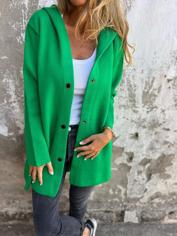 Cardigan à capuche décontracté à simple boutonnage