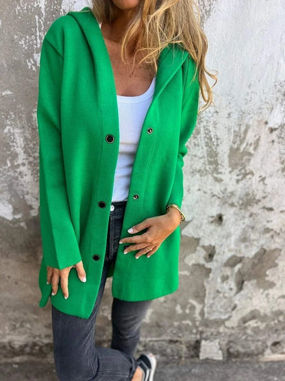 Cardigan à capuche décontracté à simple boutonnage