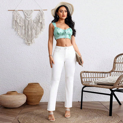 Jeans droit blanc raccourci grande taille