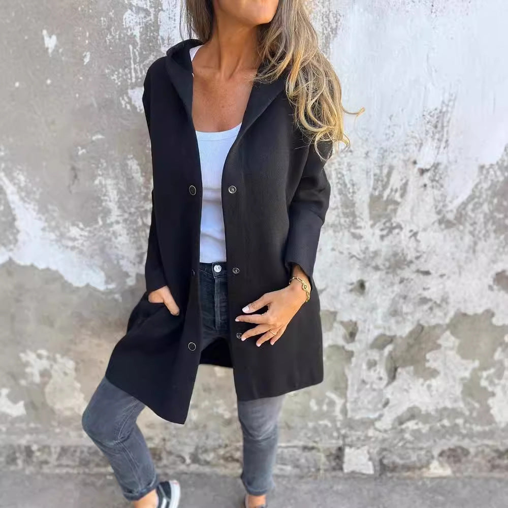 Cardigan à capuche décontracté à simple boutonnage