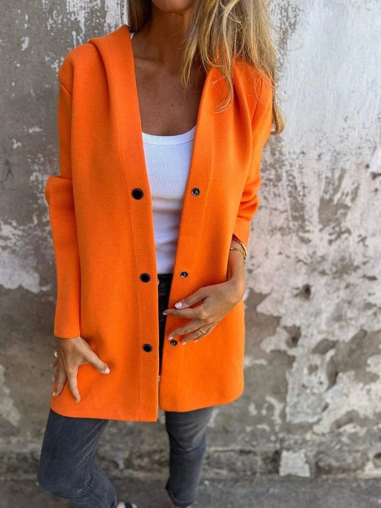 Cardigan à capuche décontracté à simple boutonnage
