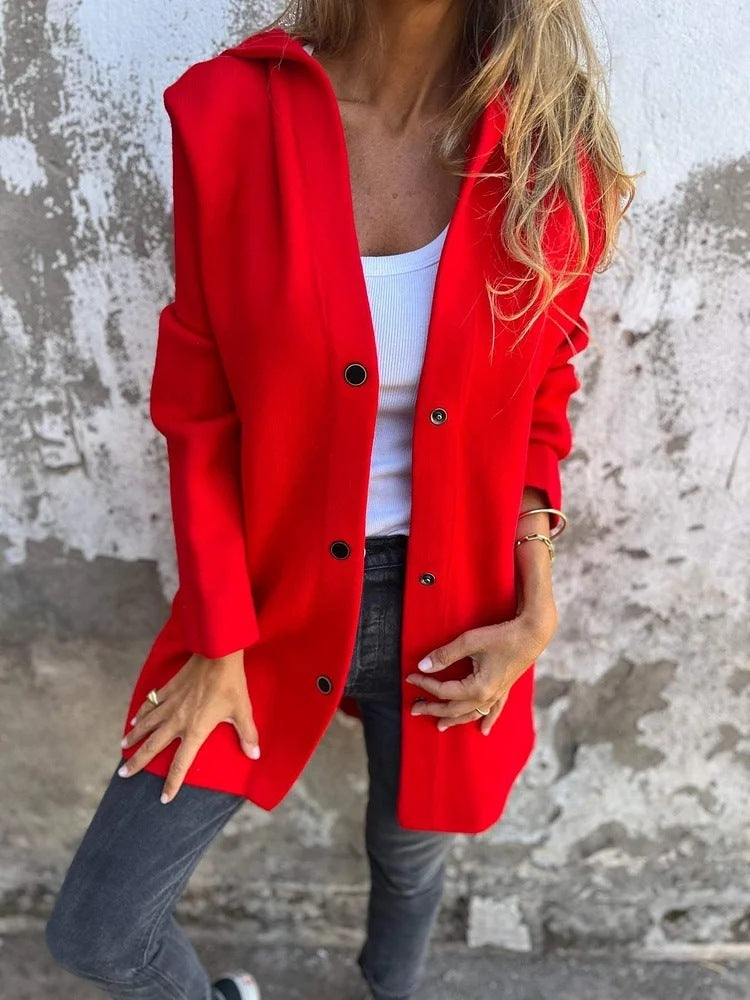 Cardigan à capuche décontracté à simple boutonnage