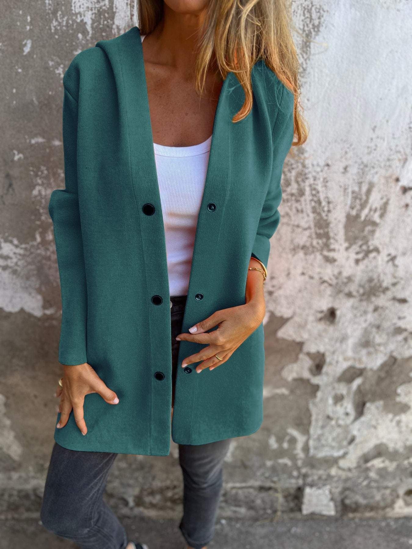 Cardigan à capuche décontracté à simple boutonnage