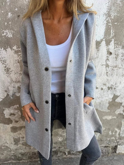 Cardigan à capuche décontracté à simple boutonnage