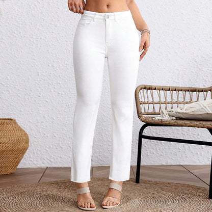 Jeans droit blanc raccourci grande taille